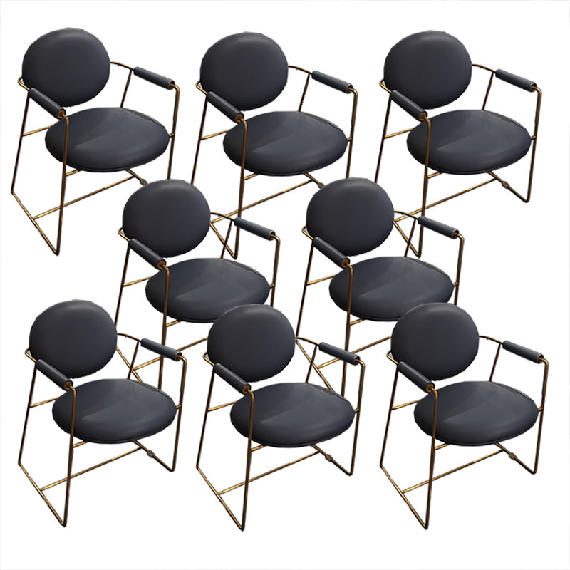 Contemporary Style Arm Chair Open Back Side Dining Chair with Metal Base for Dining Room