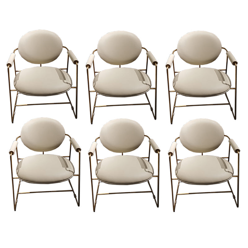 Contemporary Style Arm Chair Open Back Side Dining Chair with Metal Base for Dining Room