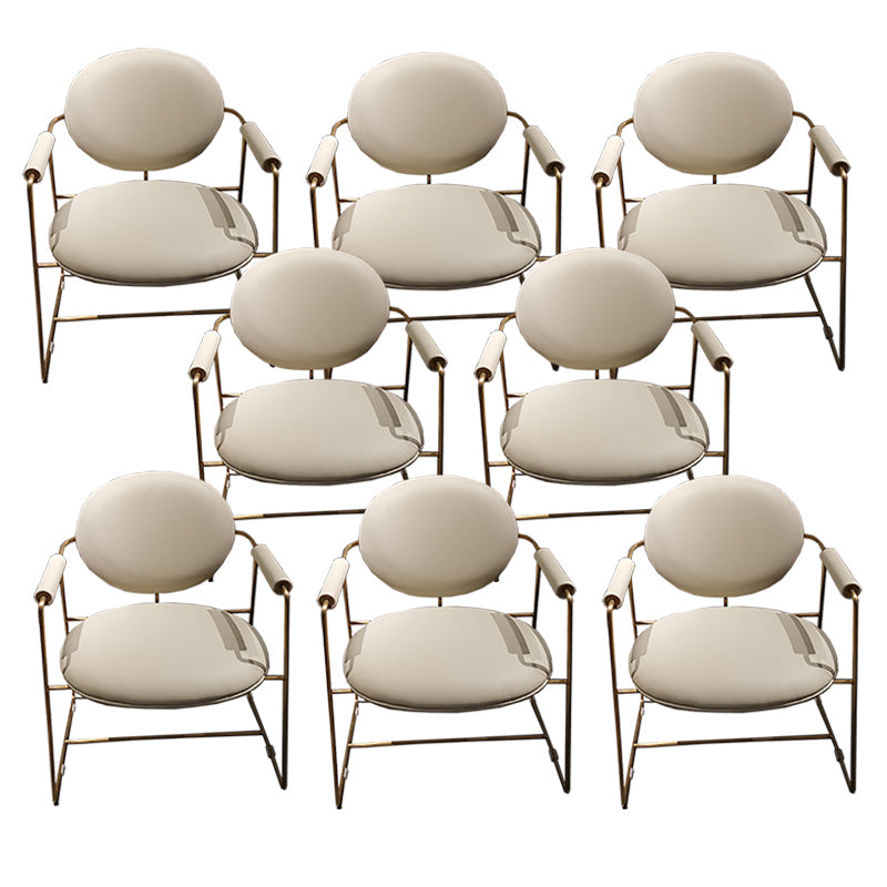 Contemporary Style Arm Chair Open Back Side Dining Chair with Metal Base for Dining Room