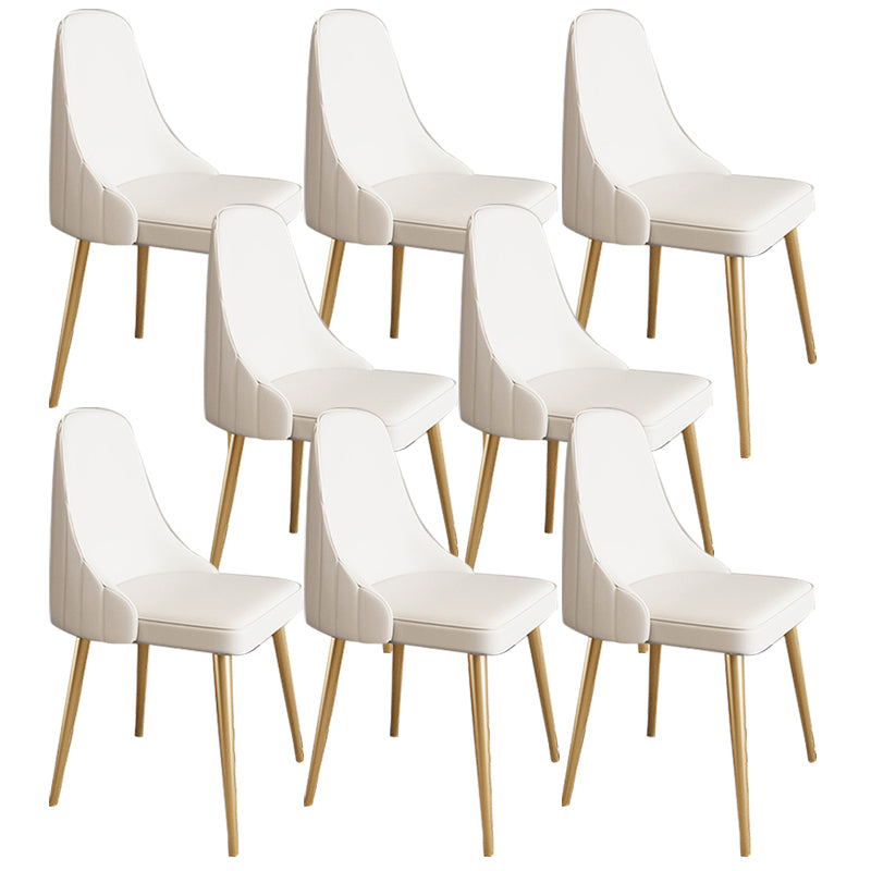 Modern Leather Armless Chair Upholstered Parsons Back Side Chair with Metal Base