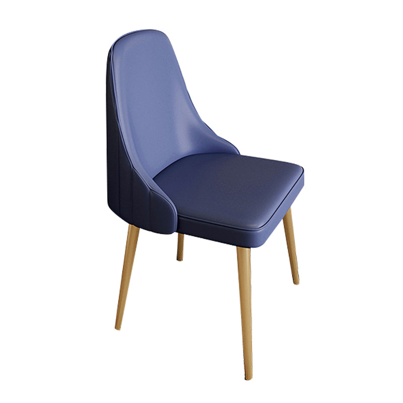 Modern Leather Armless Chair Upholstered Parsons Back Side Chair with Metal Base