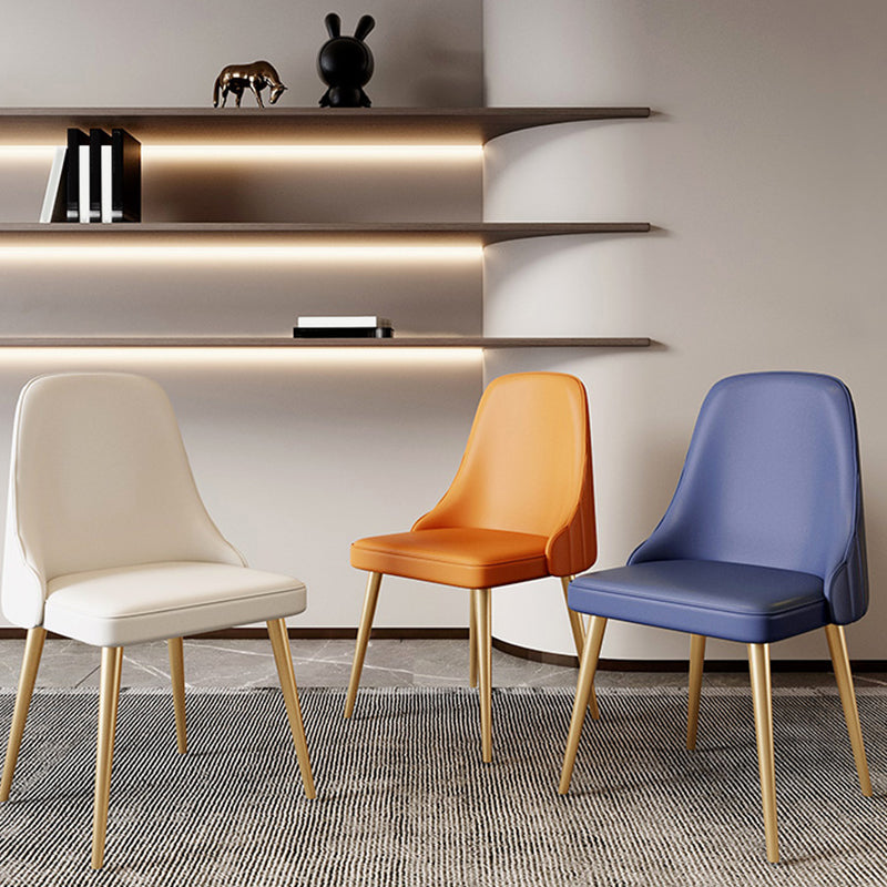 Modern Leather Armless Chair Upholstered Parsons Back Side Chair with Metal Base