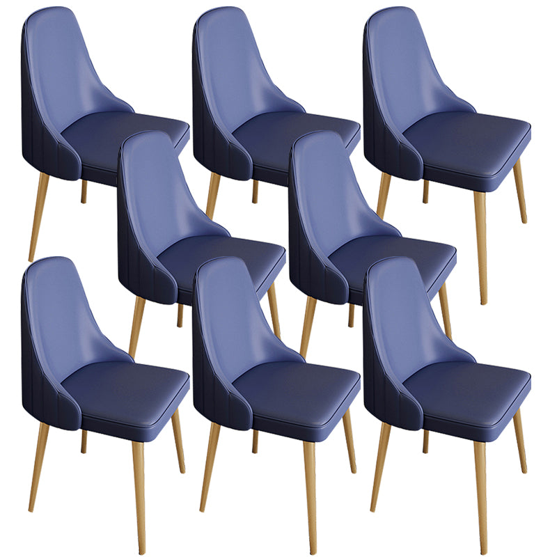 Modern Leather Armless Chair Upholstered Parsons Back Side Chair with Metal Base