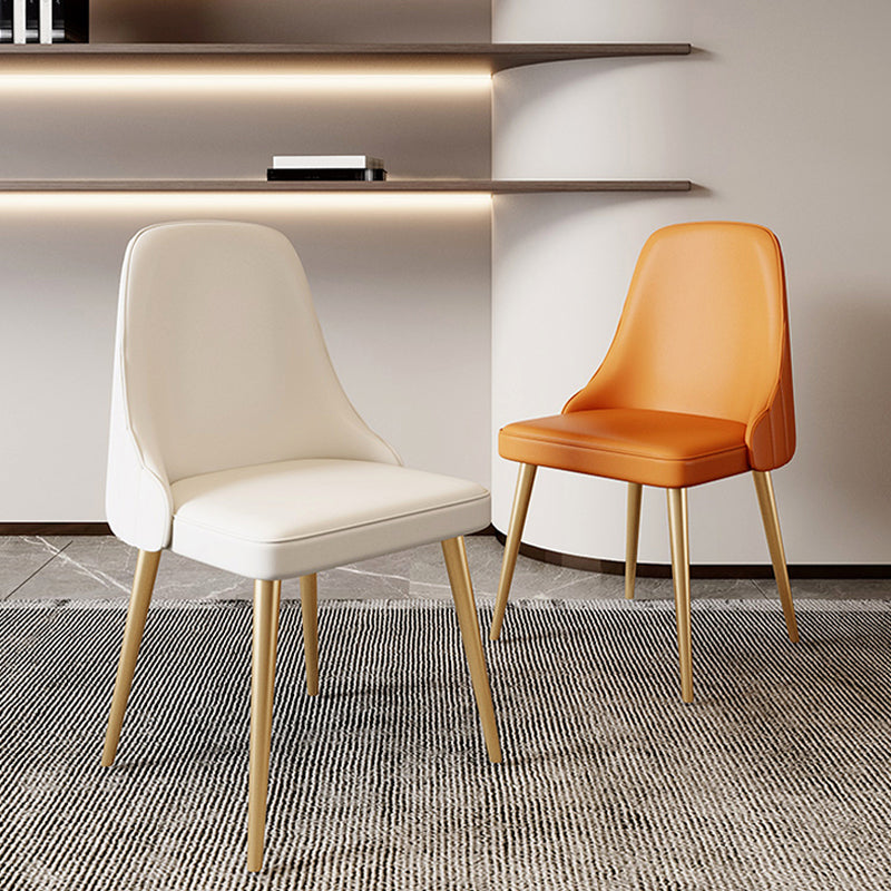 Modern Leather Armless Chair Upholstered Parsons Back Side Chair with Metal Base