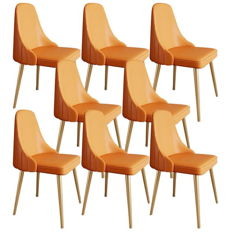 Modern Leather Armless Chair Upholstered Parsons Back Side Chair with Metal Base