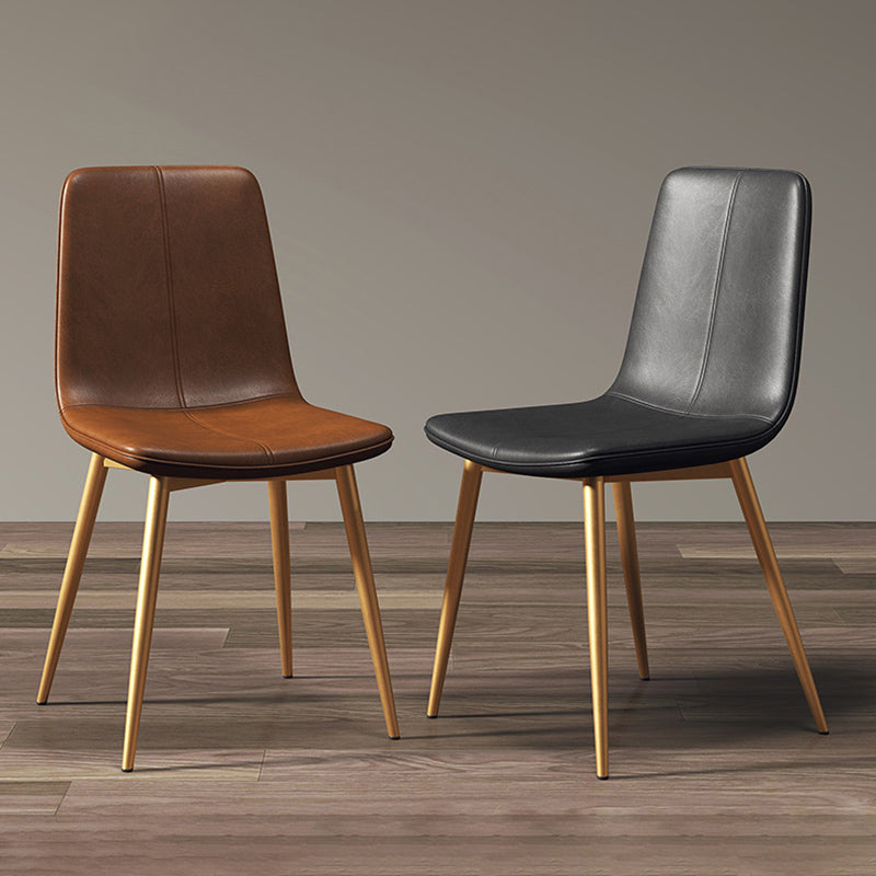 Glam Style Dining Chair Faux Leather Dining Side Chair with Metal Legs