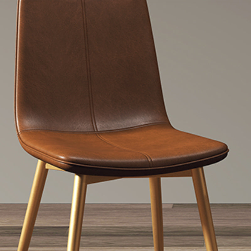 Glam Style Dining Chair Faux Leather Dining Side Chair with Metal Legs