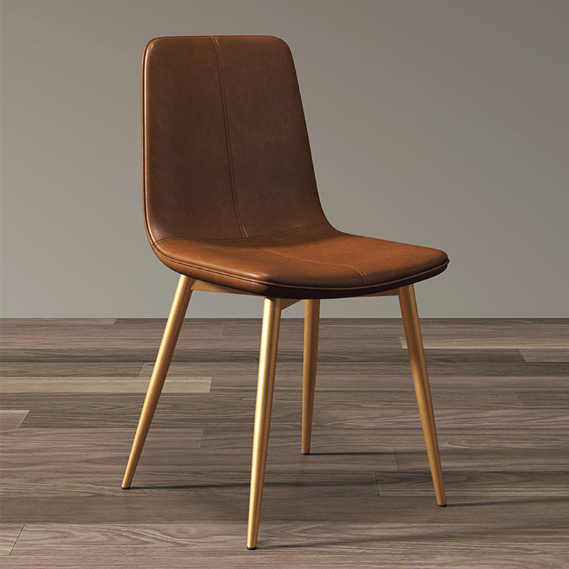 Glam Style Dining Chair Faux Leather Dining Side Chair with Metal Legs