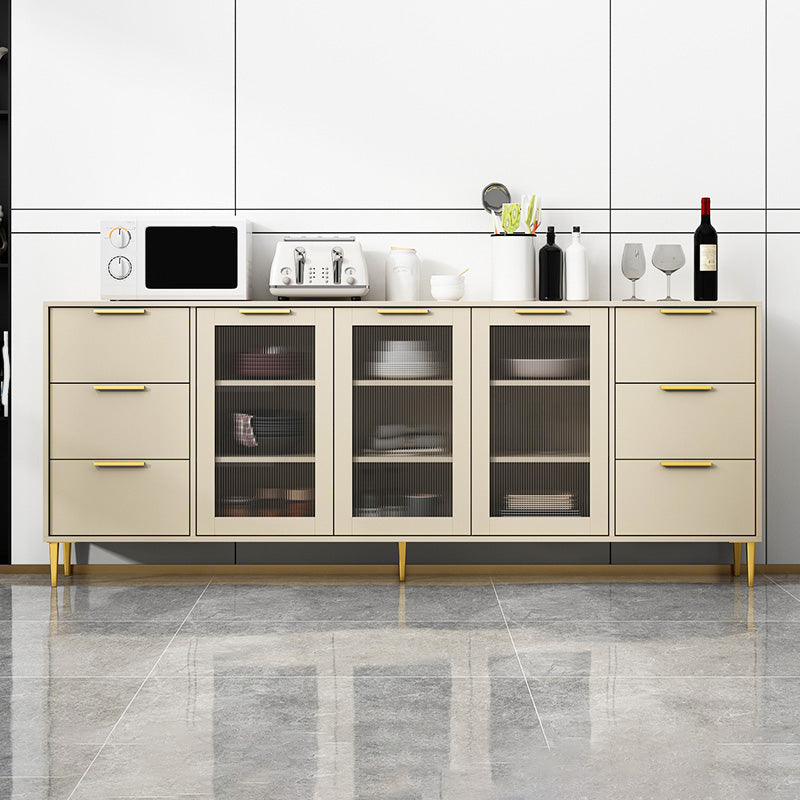 Glam Engineered Wood Sideboard Glass Doors Sideboard with Gold Legs