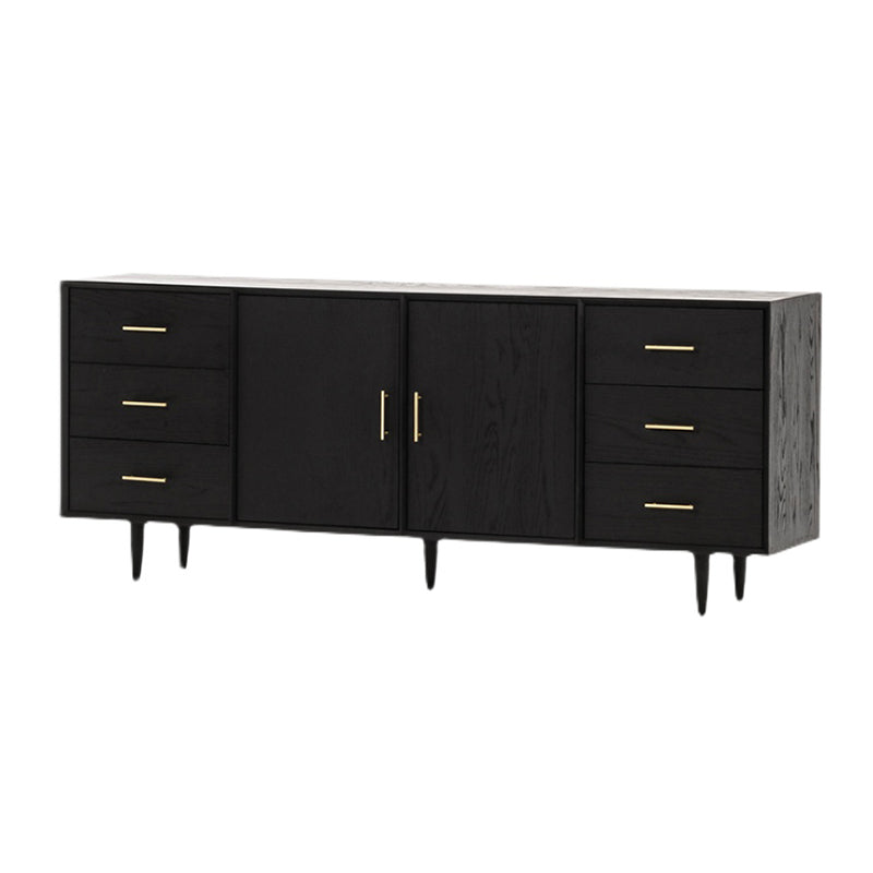 Black Solid Wood Buffet Table Glam Buffet Table with 6-Drawer and 2-Door