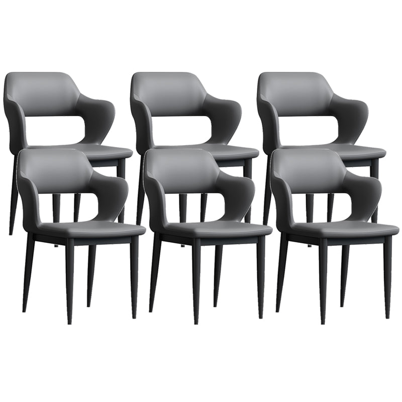 Modern Open Back Side Chair Leather Upholstered Armless Dining Chair with Metal Base