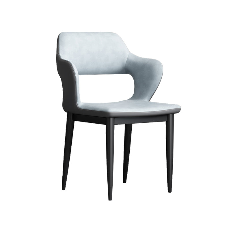 Modern Open Back Side Chair Leather Upholstered Armless Dining Chair with Metal Base