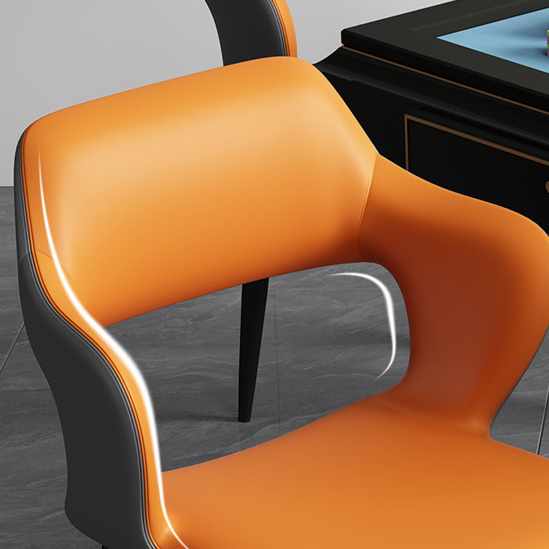 Modern Open Back Side Chair Leather Upholstered Armless Dining Chair with Metal Base