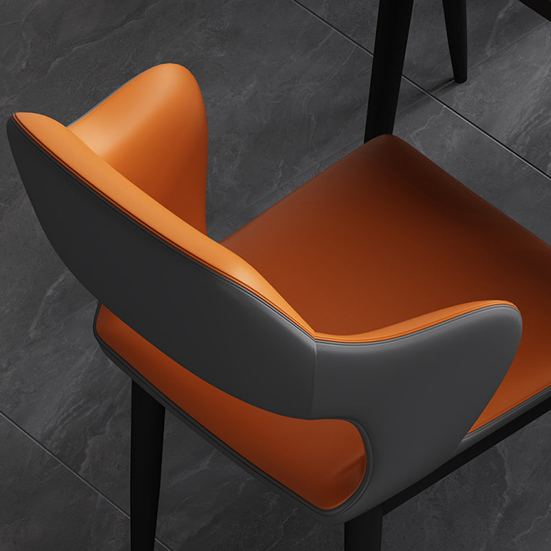 Modern Open Back Side Chair Leather Upholstered Armless Dining Chair with Metal Base