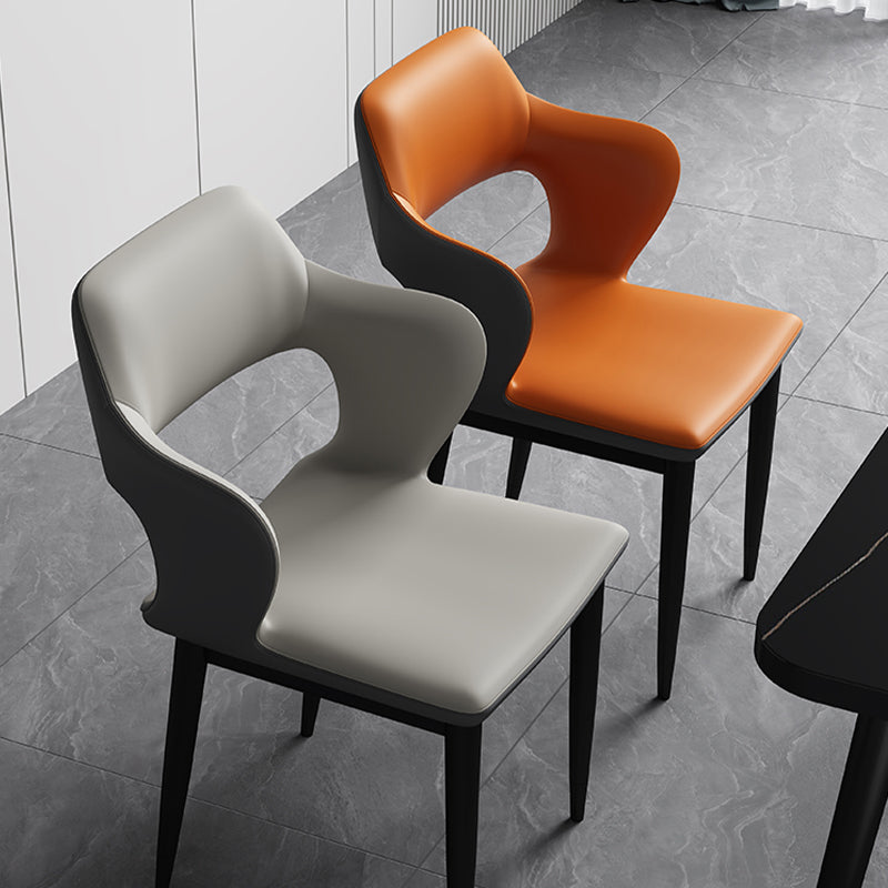 Modern Open Back Side Chair Leather Upholstered Armless Dining Chair with Metal Base