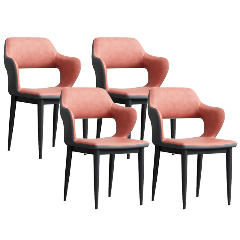 Modern Open Back Side Chair Leather Upholstered Armless Dining Chair with Metal Base