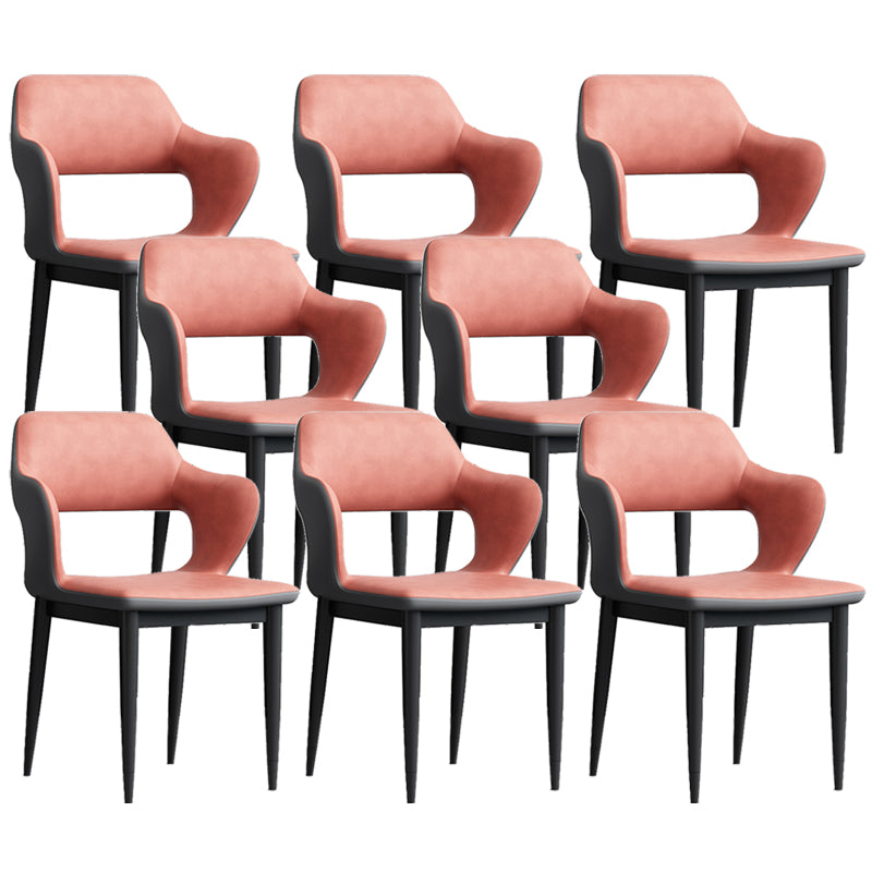 Modern Open Back Side Chair Leather Upholstered Armless Dining Chair with Metal Base