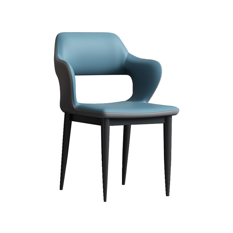 Modern Open Back Side Chair Leather Upholstered Armless Dining Chair with Metal Base