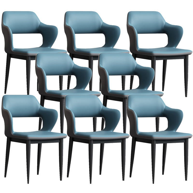 Modern Open Back Side Chair Leather Upholstered Armless Dining Chair with Metal Base