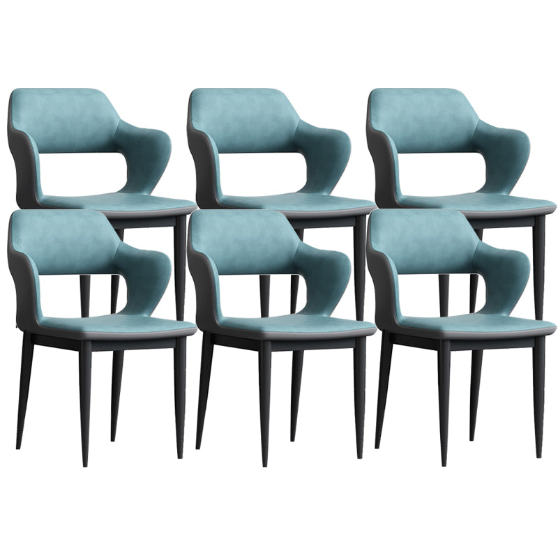 Modern Open Back Side Chair Leather Upholstered Armless Dining Chair with Metal Base