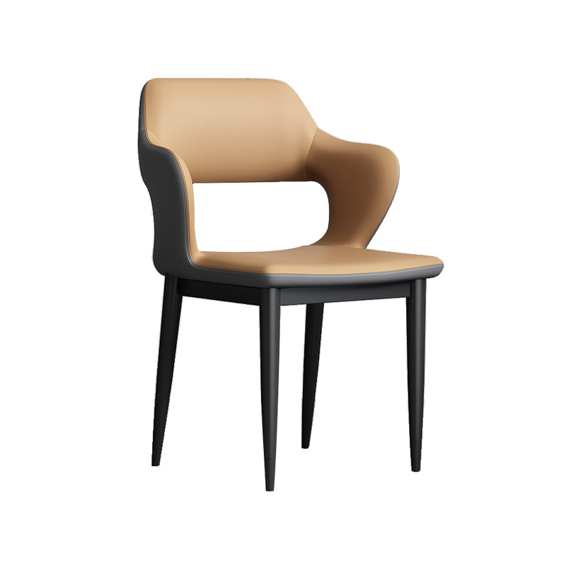 Modern Open Back Side Chair Leather Upholstered Armless Dining Chair with Metal Base