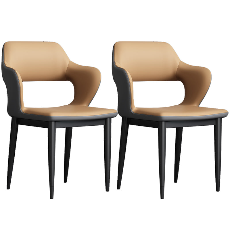 Modern Open Back Side Chair Leather Upholstered Armless Dining Chair with Metal Base