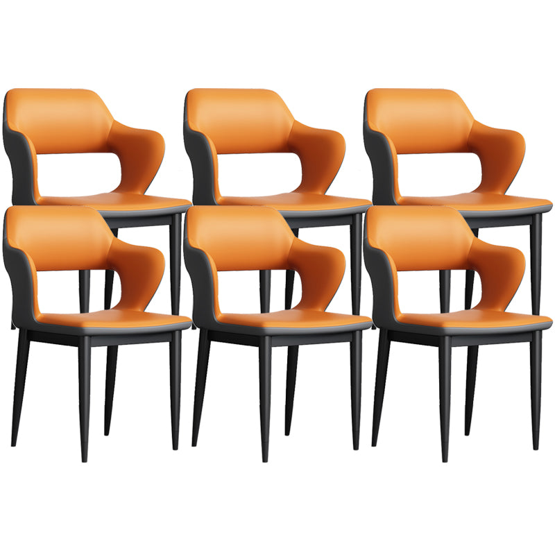 Modern Open Back Side Chair Leather Upholstered Armless Dining Chair with Metal Base