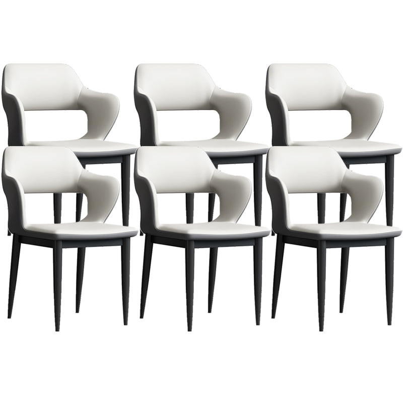 Modern Open Back Side Chair Leather Upholstered Armless Dining Chair with Metal Base