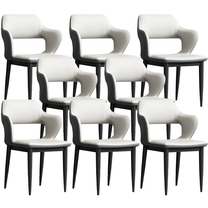 Modern Open Back Side Chair Leather Upholstered Armless Dining Chair with Metal Base