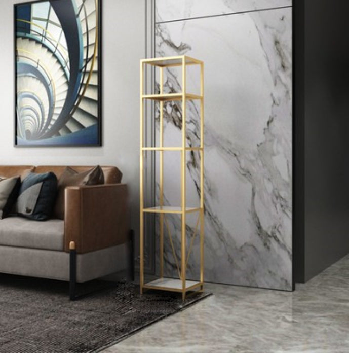 Gold and Black Metal Shelf Bookcase Bedroom Vertical Bookshelf with Shelves