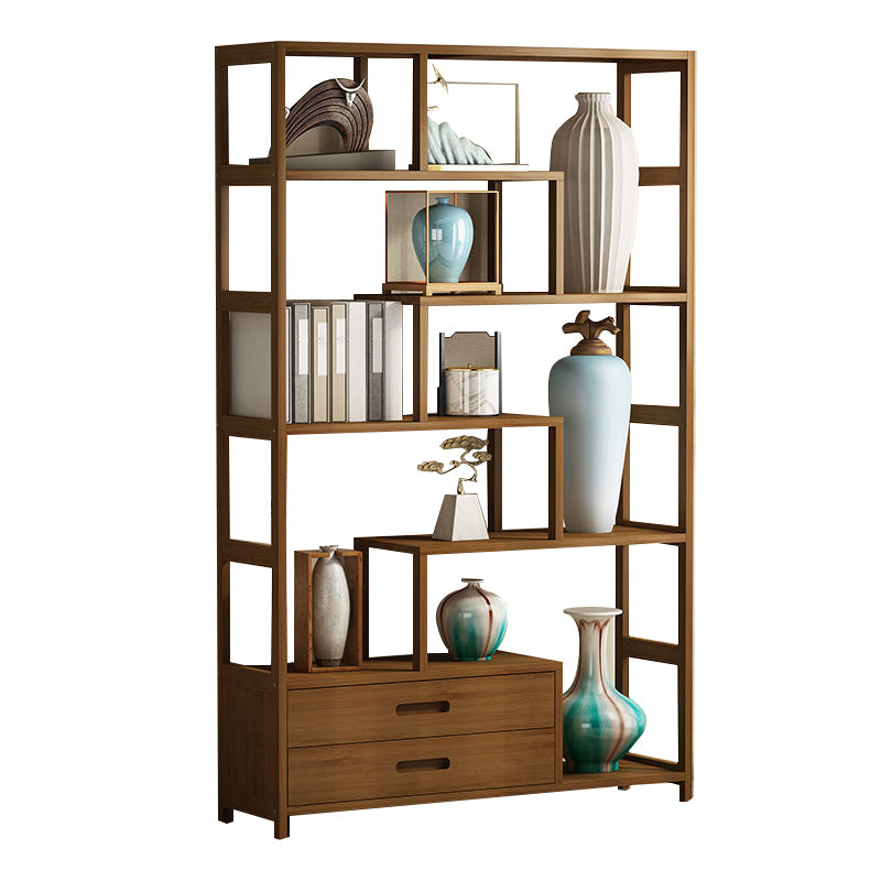 Modern Bamboo Etagere Shelf Bookcase Open Back Vertical Bookshelf for Study Room