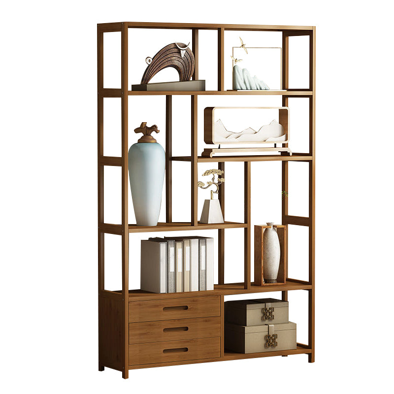 Modern Bamboo Etagere Shelf Bookcase Open Back Vertical Bookshelf for Study Room