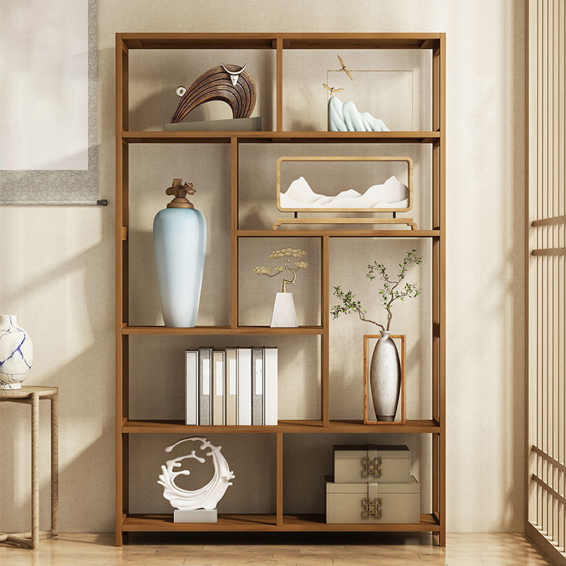 Modern Bamboo Etagere Shelf Bookcase Open Back Vertical Bookshelf for Study Room