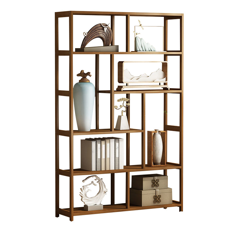 Modern Bamboo Etagere Shelf Bookcase Open Back Vertical Bookshelf for Study Room