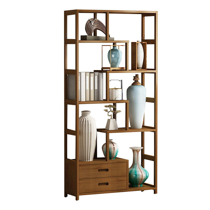 Modern Bamboo Etagere Shelf Bookcase Open Back Vertical Bookshelf for Study Room