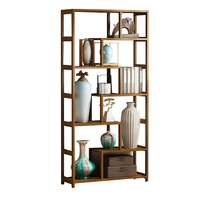 Modern Bamboo Etagere Shelf Bookcase Open Back Vertical Bookshelf for Study Room