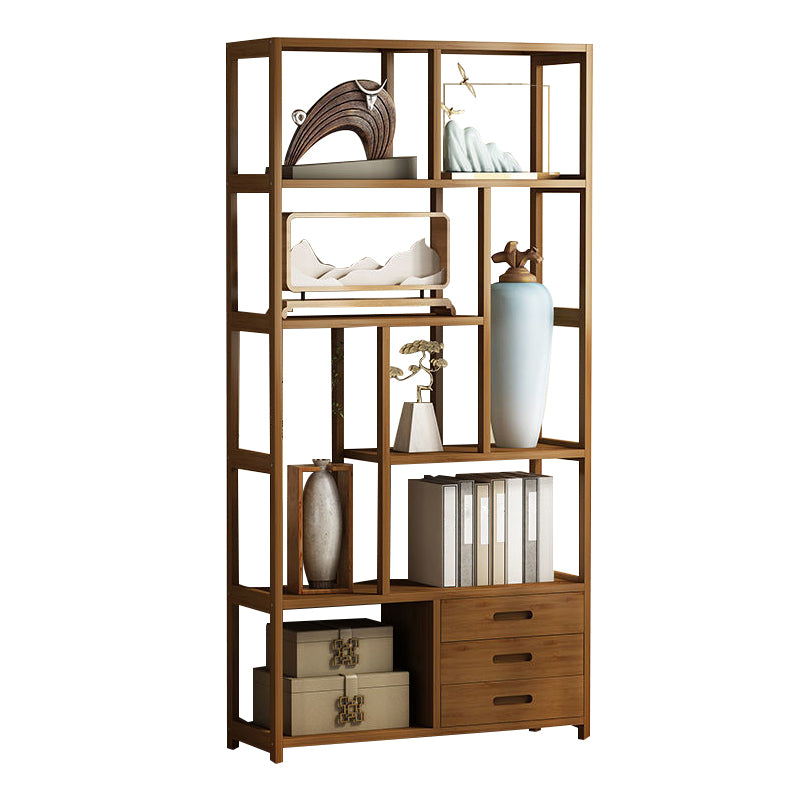 Modern Bamboo Etagere Shelf Bookcase Open Back Vertical Bookshelf for Study Room