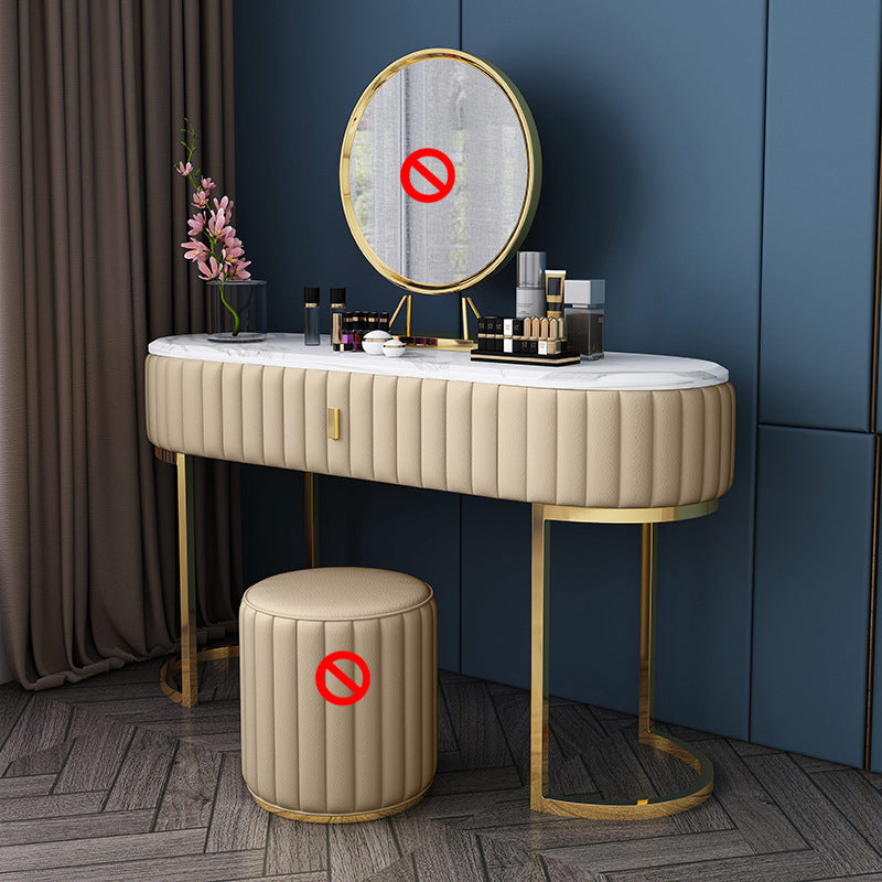 Stone Top Oval Vanity Table Mirrored Metal Makeup Dressing Table