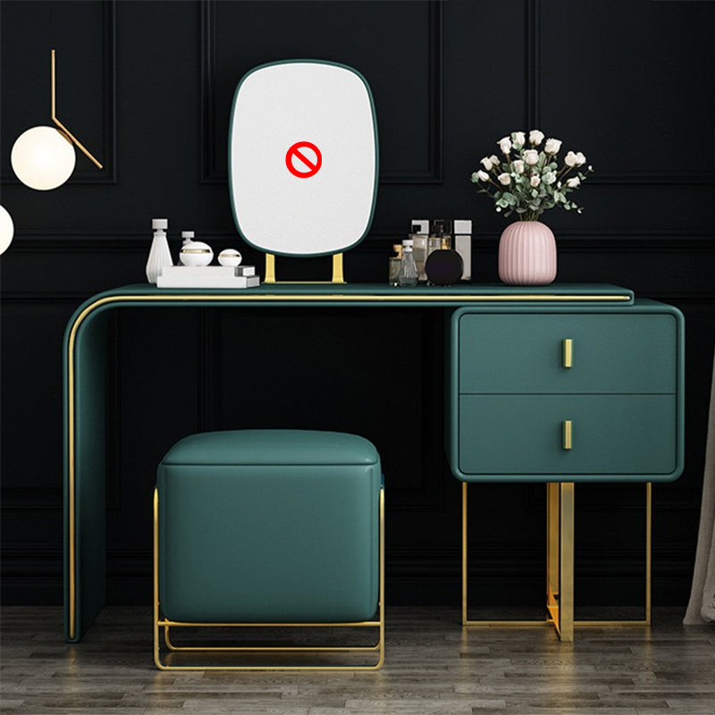 Luxurious Leather 2-Drawer Vanity Makeup Table Set in Dark Green