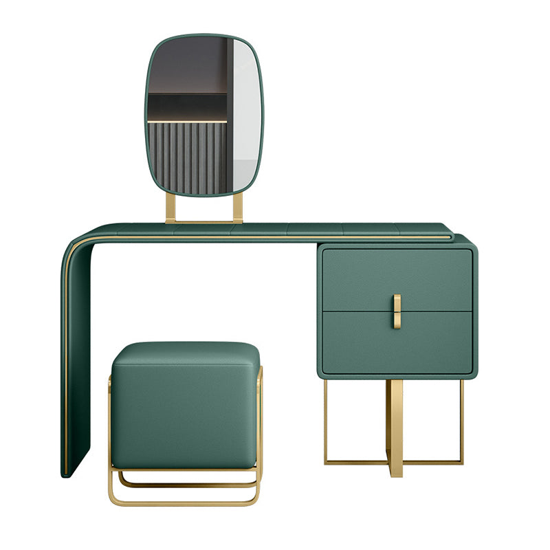 Luxurious Leather 2-Drawer Vanity Makeup Table Set in Dark Green