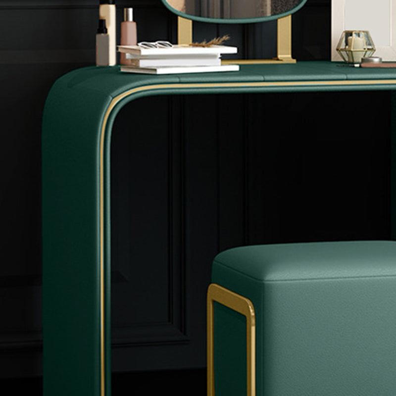 Luxurious Leather 2-Drawer Vanity Makeup Table Set in Dark Green