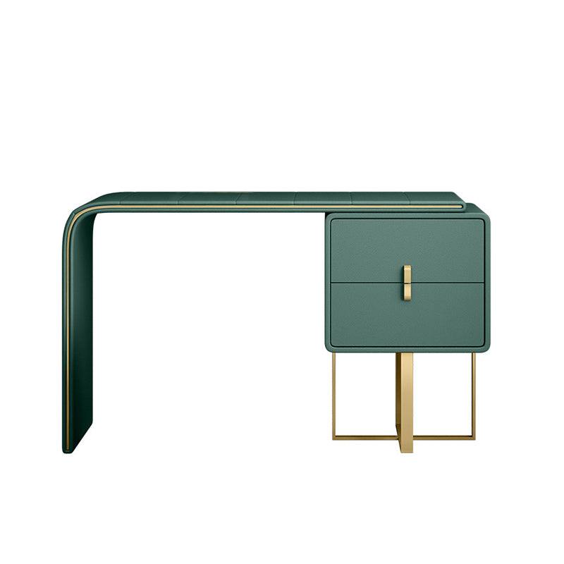 Luxurious Leather 2-Drawer Vanity Makeup Table Set in Dark Green