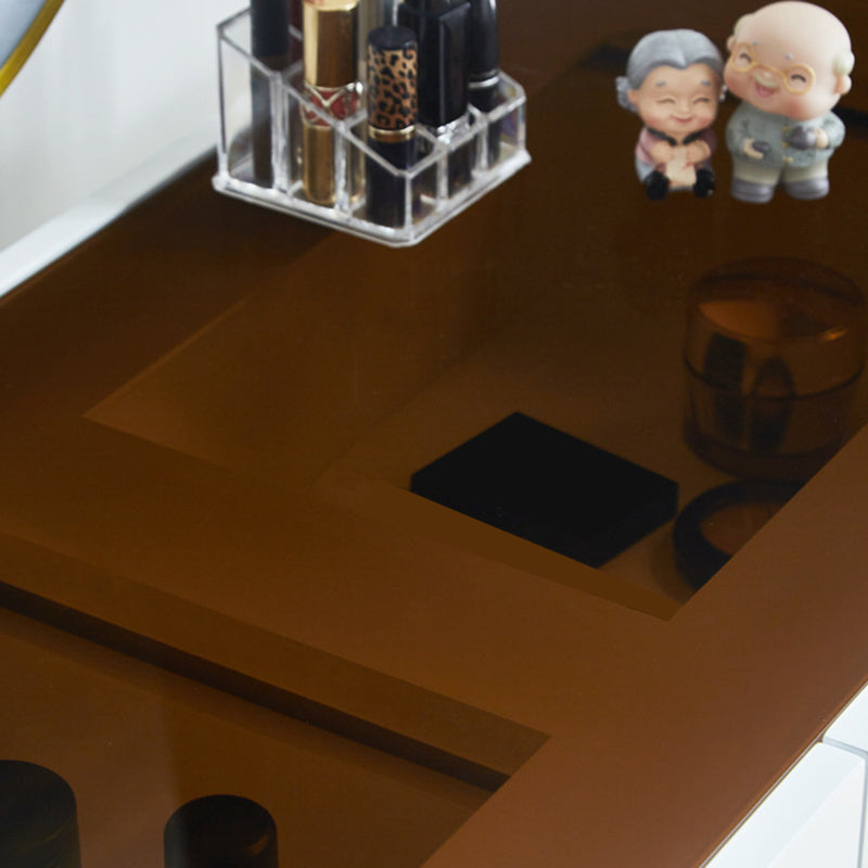 2 Storage Drawers Vanity Set with Stool Glass Top Dressing Table