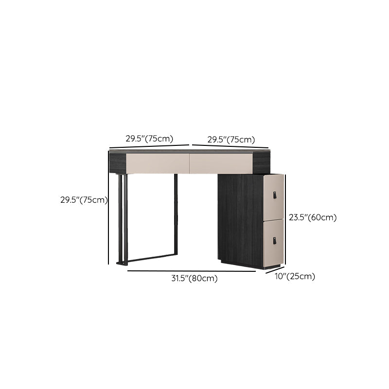 Black Modern Vanity Wood Mirrored Makeup Dressing Table Stool Set