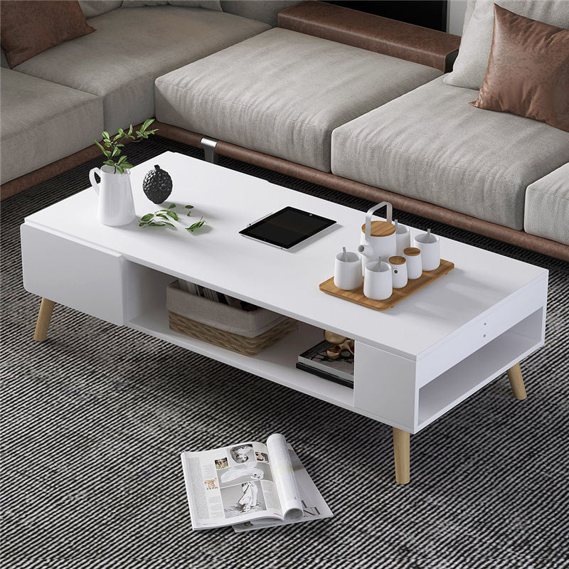 16.53"H Rectangle Wood Coffee Table 4 Legs Cocktail Table with Storage