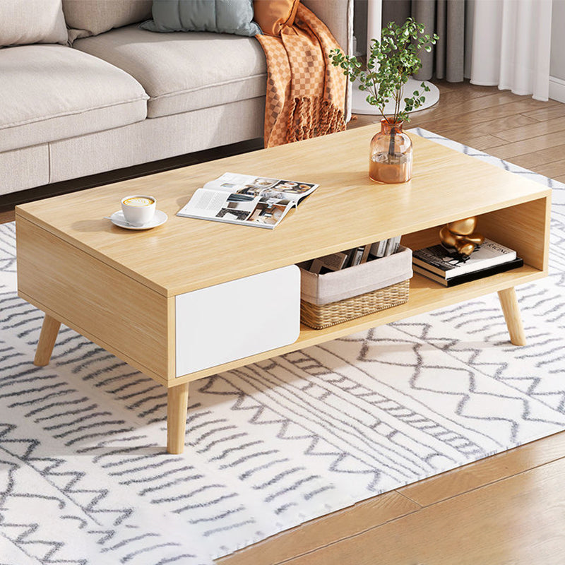 16.53"H Rectangle Wood Coffee Table 4 Legs Cocktail Table with Storage