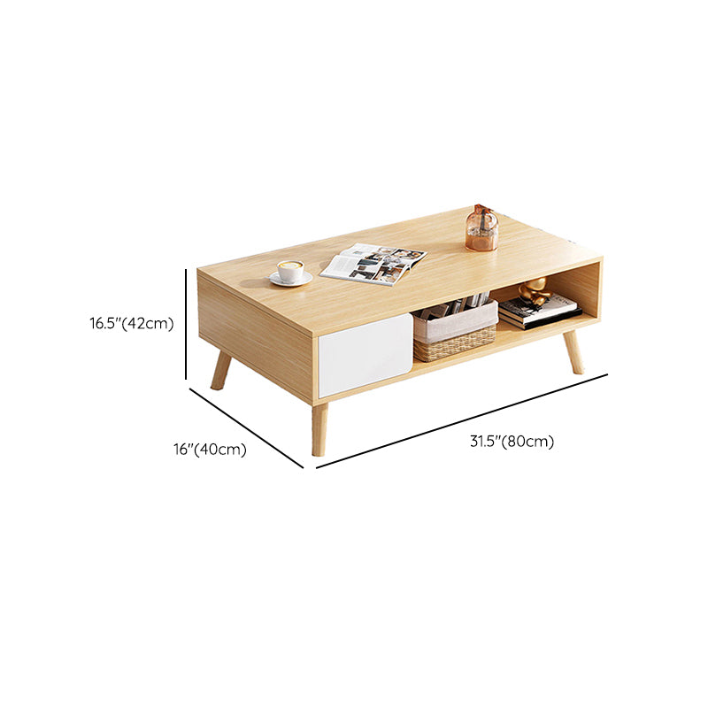 16.53"H Rectangle Wood Coffee Table 4 Legs Cocktail Table with Storage