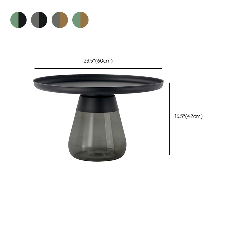 Round Metal Tray Top Coffee Table Glass Pedestal Cocktail Table