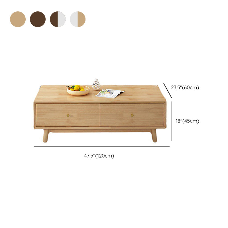 Wooden Coffee Table with 2 Drawers and 4 Wooden Legs in Brone for Living Room