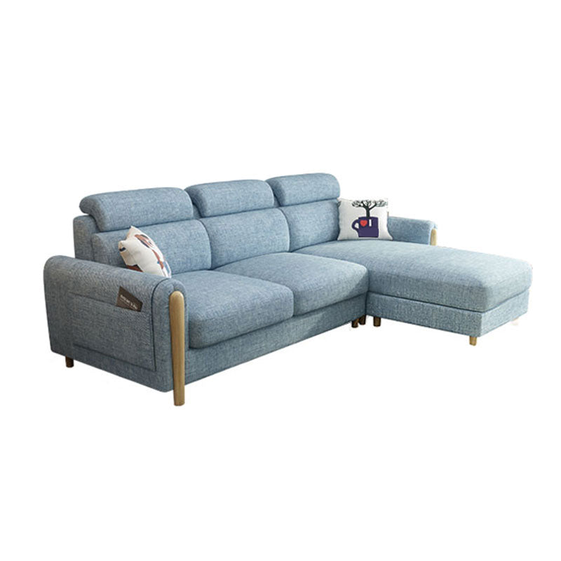 Modern 35.43 " H Blue Cotton Blend Square Arm Sofa & Chaise with Storage